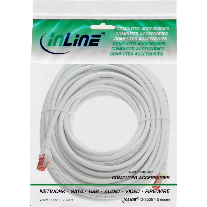 InLine komutacinis kabelis S/FTP PiMF Cat.6 250MHz varis be halogenų baltas 15m
