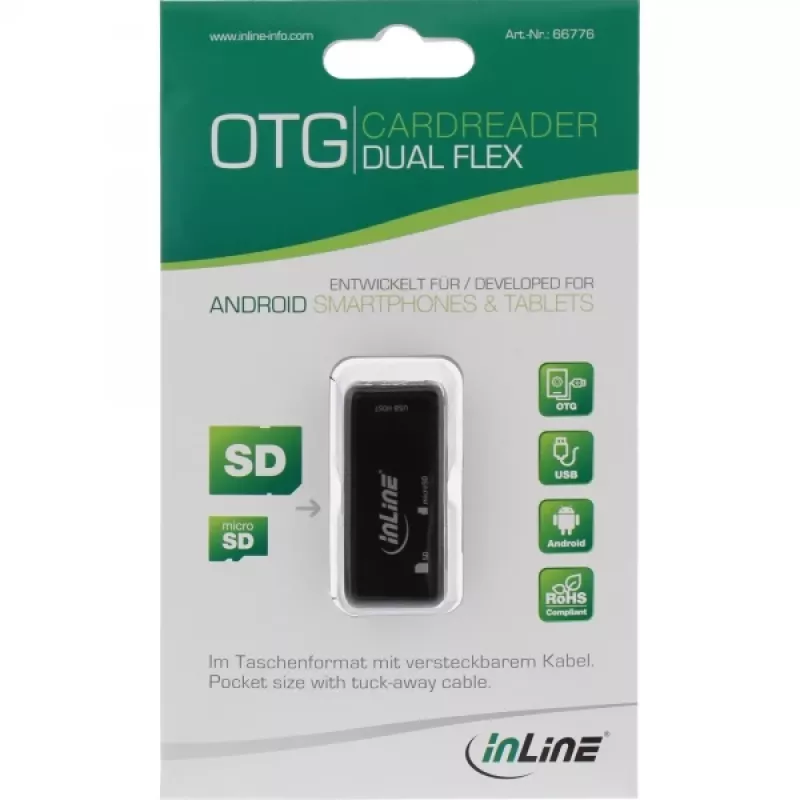 InLine OTG kortelių skaitytuvas Dual Flex SD, microSD su USB prievadu ir 2 kortelių lizdais