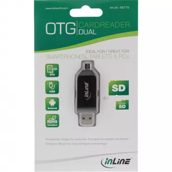 InLine OTG dvigubas kortelių skaitytuvas, skirtas SD ir microSD 66779