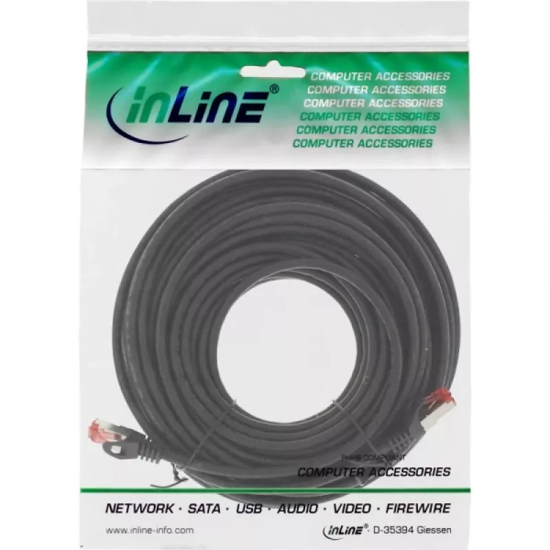 InLine komutacinis kabelis S/FTP PiMF Cat.6 250MHz varis be halogenų juodas 15m