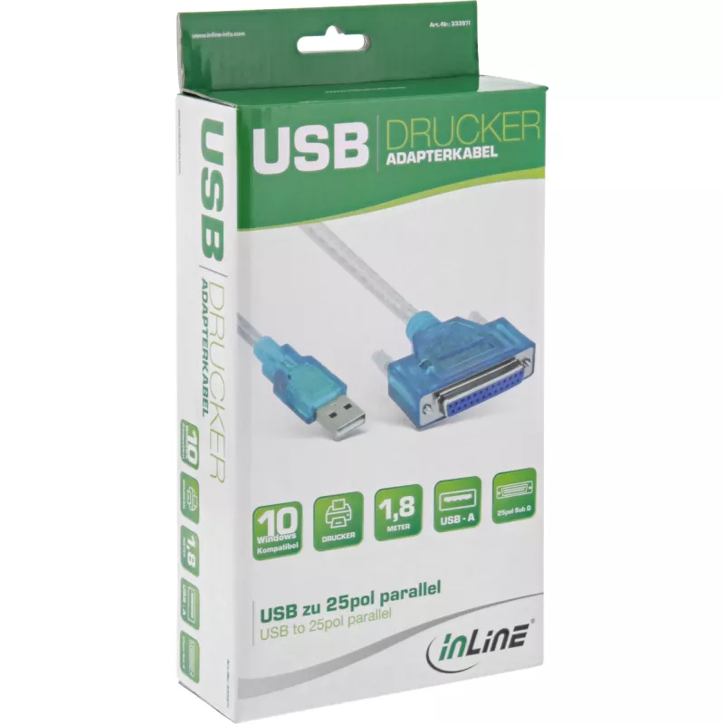 USB spausdintuvo laidas InLine 33397I 1,8 m USB A kištukas – DB25 lizdas