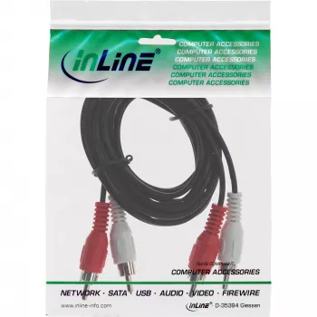 InLine garso kabelis, 2x RCA M/M 10m, Patinas, 2 x RCA, Patinas, 10 m, Juodas