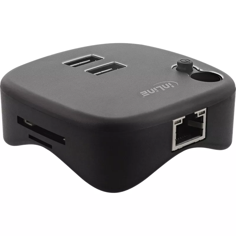 InLine USB 3.0 daugiafunkcis adapteris, 2xUSB-A, RJ45, SD/MicroSD kortelių skaitytuvas, juodas
