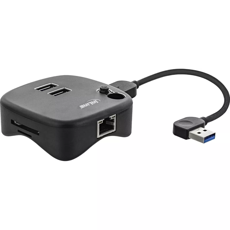 InLine USB 3.0 daugiafunkcis adapteris, 2xUSB-A, RJ45, SD/MicroSD kortelių skaitytuvas, juodas