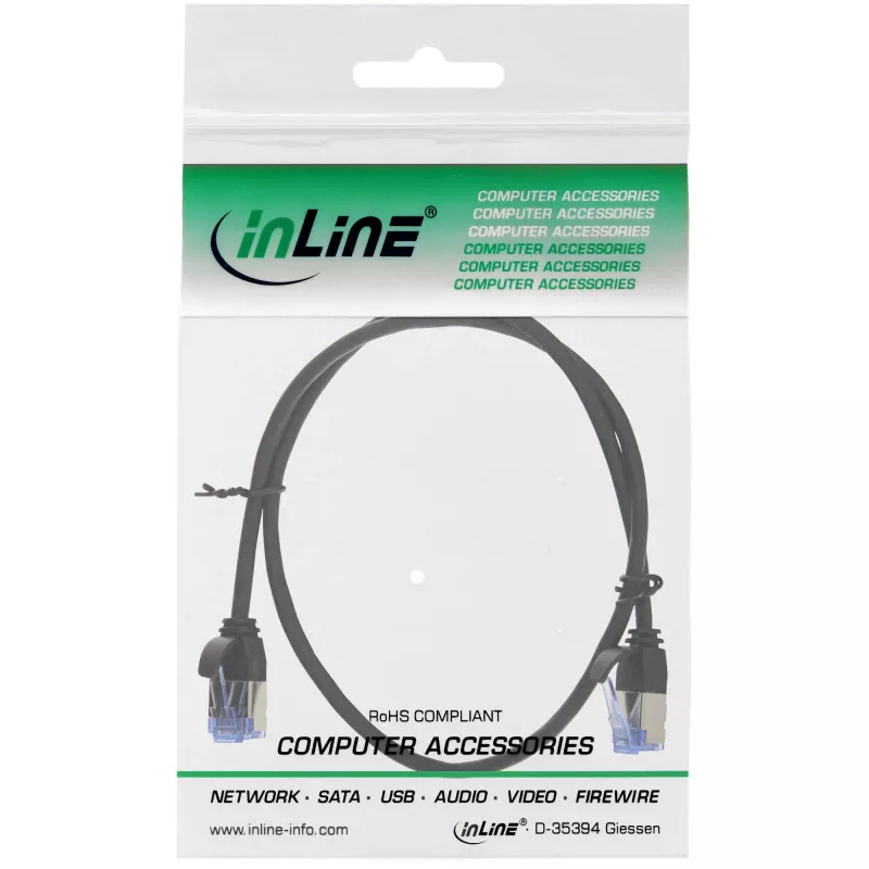 InLine plonas apskritas pataisymo kabelis U/FTP Cat.6A juodas 0,3 m