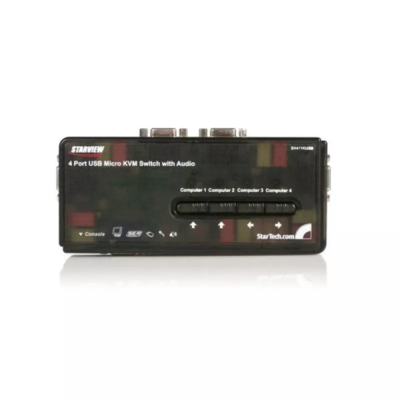 StarTech.com 4 prievadų juodas USB KVM jungiklio rinkinys su kabeliais ir garsu