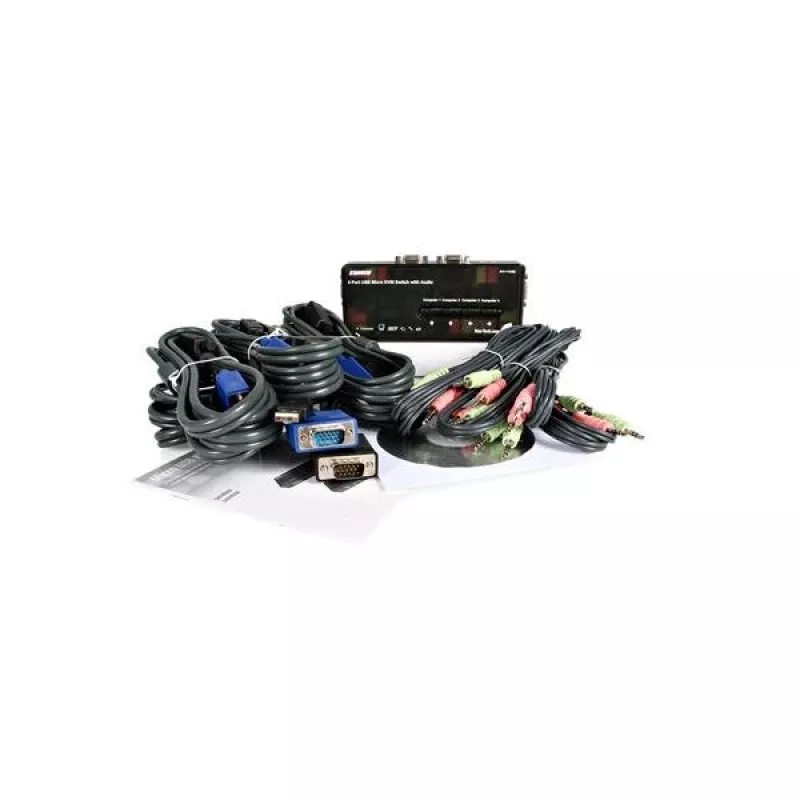 StarTech.com 4 prievadų juodas USB KVM jungiklio rinkinys su kabeliais ir garsu