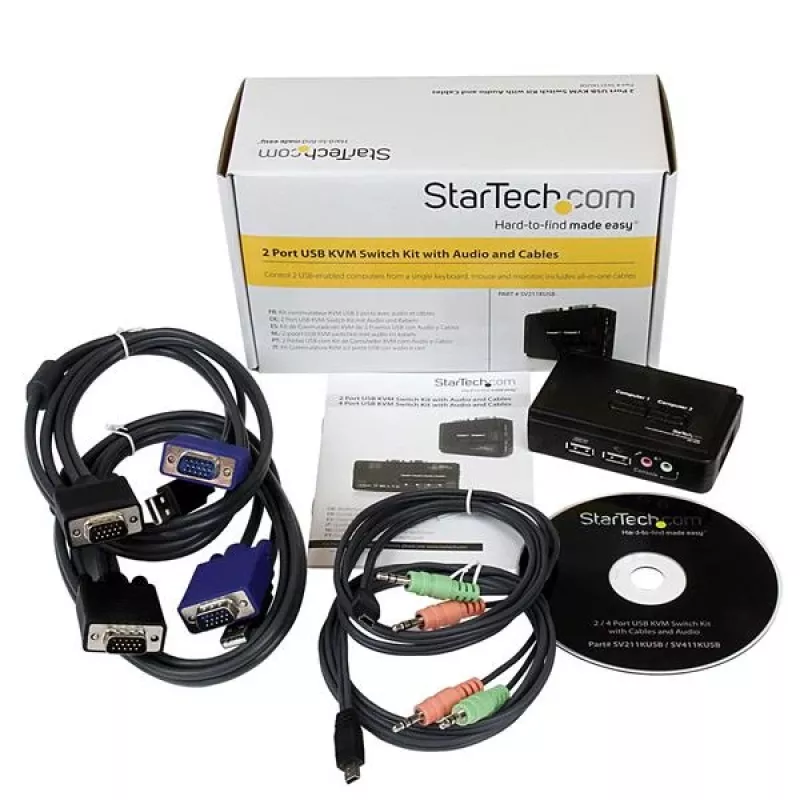 StarTech.com 2 prievadų juodas USB KVM jungiklio rinkinys su garsu ir kabeliais
