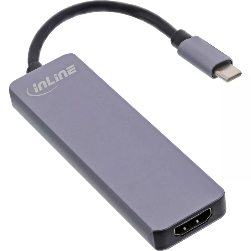 InLine Multi-hub USB 3.2 Gen.1, 2x USB-A, HDMI 4K/30Hz, kortelių skaitytuvas, aliuminis, pilkas