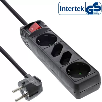 InLine kištukinis lizdas, 4 lizdų, 2x CEE7/3 + 2x Euro CEE 7/16, juodas, 5 m