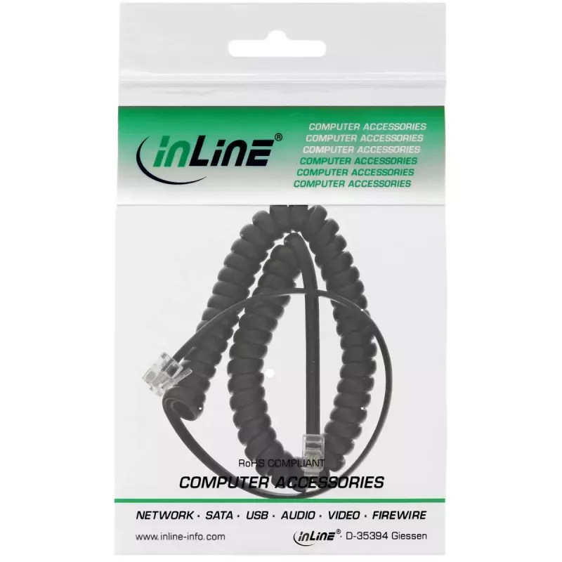 InLine spiralinis ragelio laidas, RJ10 4P4C V/V, juodas, maks. 4 m