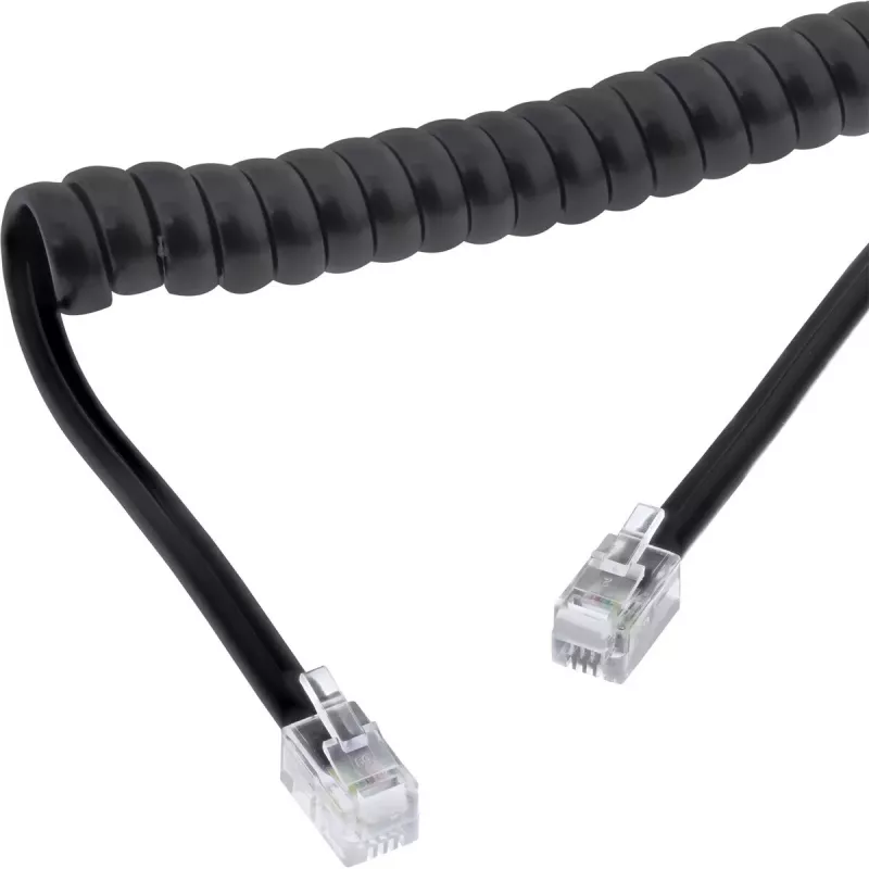 InLine spiralinis ragelio laidas, RJ10 4P4C V/V, juodas, maks. 4 m