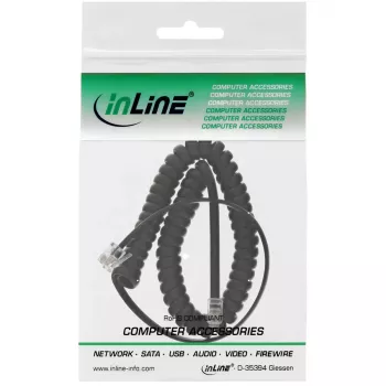 InLine ragelio spiralinis laidas, RJ10 4P4C M/M, juodas, maks. 2m