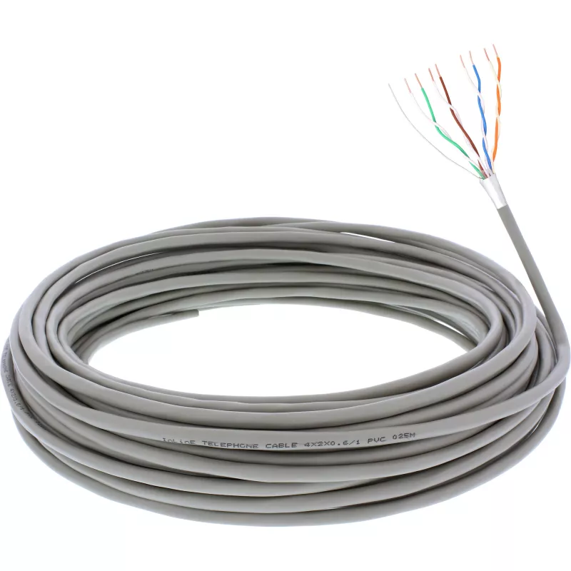 InLine telefono kabelis 8 laidų vientisas instaliacinis 4x2x0,6 mm ekranuotas 25 m