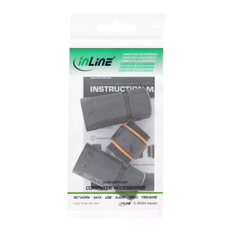 InLine Cat.6A jungtis, neperšlampama IP68, 2x RJ45 F/F, 1:1