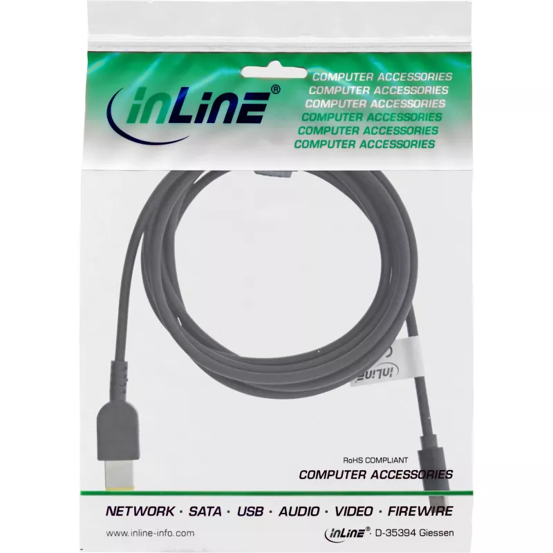 InLine USB-C įkrovimo laidas, skirtas Lenovo nešiojamiesiems kompiuteriams (stačiakampė jungtis), 2 m