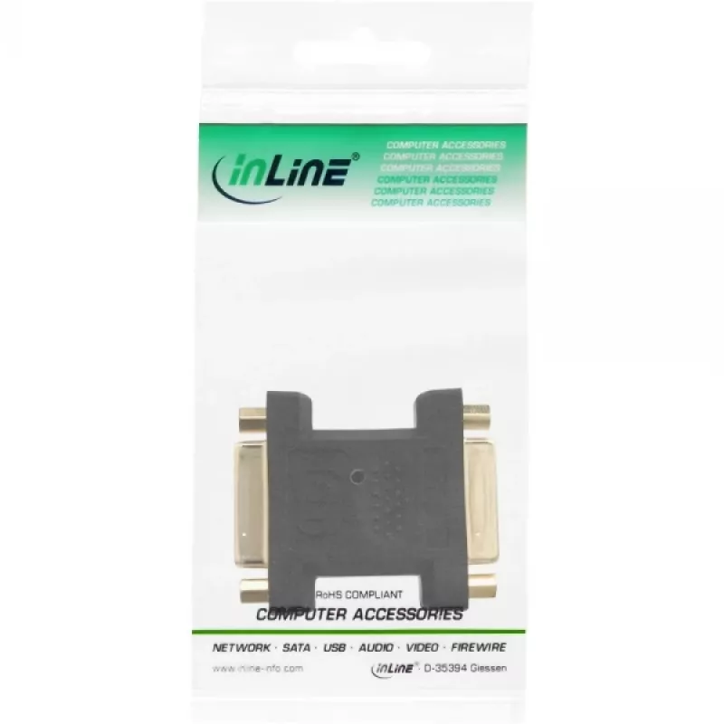 InLine DVI-I adapteris skaitmeninis + analoginis 24+5 moteriška / moteriška juodas auksuotas