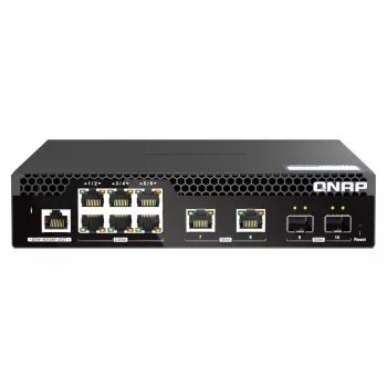 QNAP QSW-M2106R-2S2T tinklo komutatorius Valdomas L2 10G Ethernet (100/1000/10000) 1U Juoda