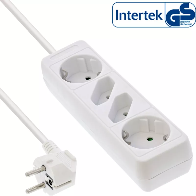 InLine kištukinis lizdas, 4 lizdų, 2x CEE7/3 + 2x Euro CEE 7/16, baltas, 1,5 m