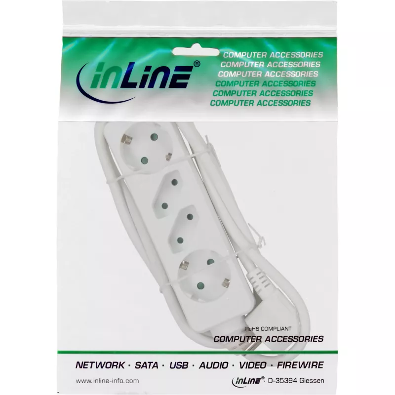 InLine kištukinis lizdas, 4 lizdų, 2x CEE7/3 + 2x Euro CEE 7/16, baltas, 1,5 m