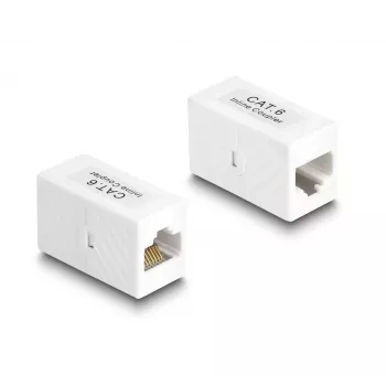 Tinklo kabelis DeLOCK adapteris RJ45 lizdas į RJ45 lizdą Cat.6 UTP 1 m baltas