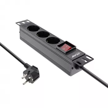 InLine 10 colių PDU, 3 lizdų su įžeminimo kontaktu, su jungikliu, 2 m, juoda