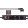 InLine 10 colių PDU, 3 lizdų su įžeminimo kontaktu, su jungikliu, 2 m, juoda