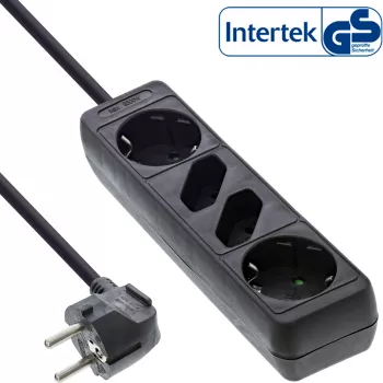 InLine kištukinis lizdas, 4 lizdų, 2x CEE7/3 + 2x Euro CEE 7/16, juodas, 1,5 m