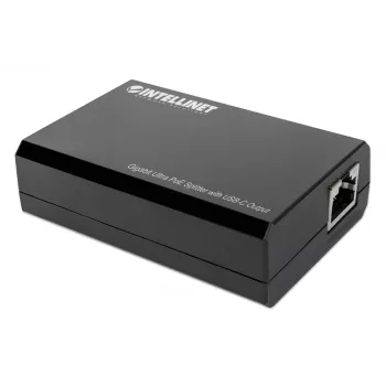 Intellinet PoE skirstytuvas su USB-C išvestimi, PoE++ / 4PPoE, Gigabit Ultra, IEEE 802.3bt, RJ45 įvesties ir išvesties prievadai, iki 45 W USB-C išvesties prievadas