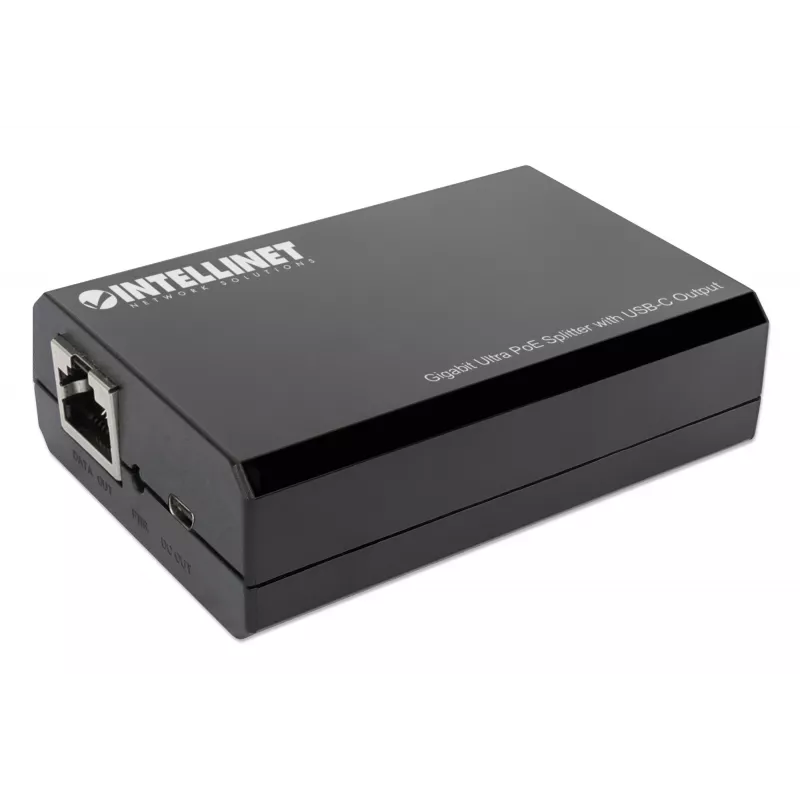 Intellinet PoE skirstytuvas su USB-C išvestimi, PoE++ / 4PPoE, Gigabit Ultra, IEEE 802.3bt, RJ45 įvesties ir išvesties prievadai, iki 45 W USB-C išvesties prievadas