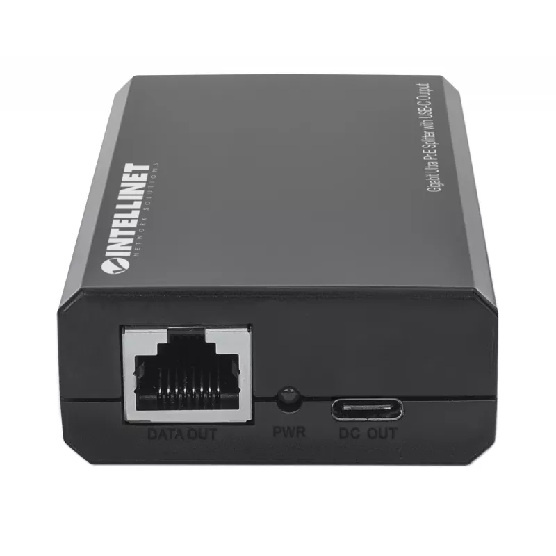 Intellinet PoE skirstytuvas su USB-C išvestimi, PoE++ / 4PPoE, Gigabit Ultra, IEEE 802.3bt, RJ45 įvesties ir išvesties prievadai, iki 45 W USB-C išvesties prievadas