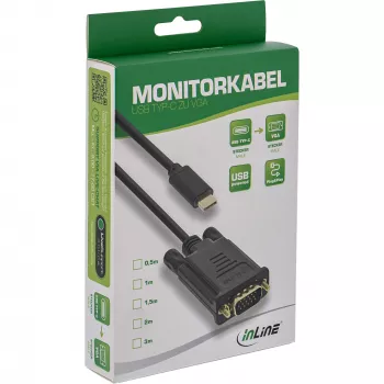 InLine USB Display kabelis, USB-C tėvas / VGA tėvas (DP Alt Mode), juodas, 2 m