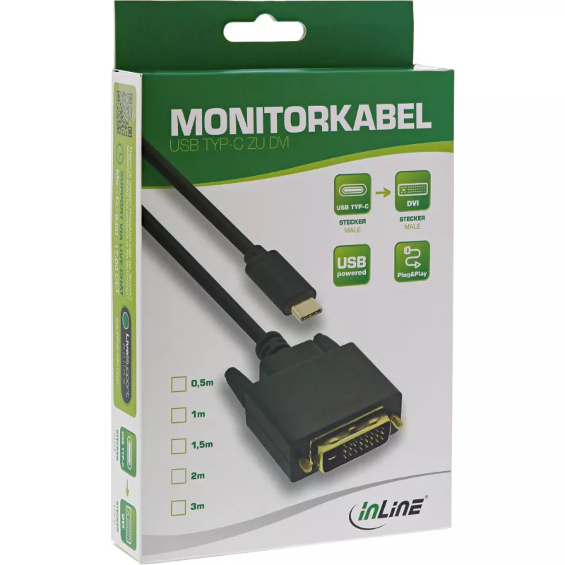 InLine USB Display kabelis, USB-C kištukas / DVI kištukas (DP Alt Mode), juodas, 1 m