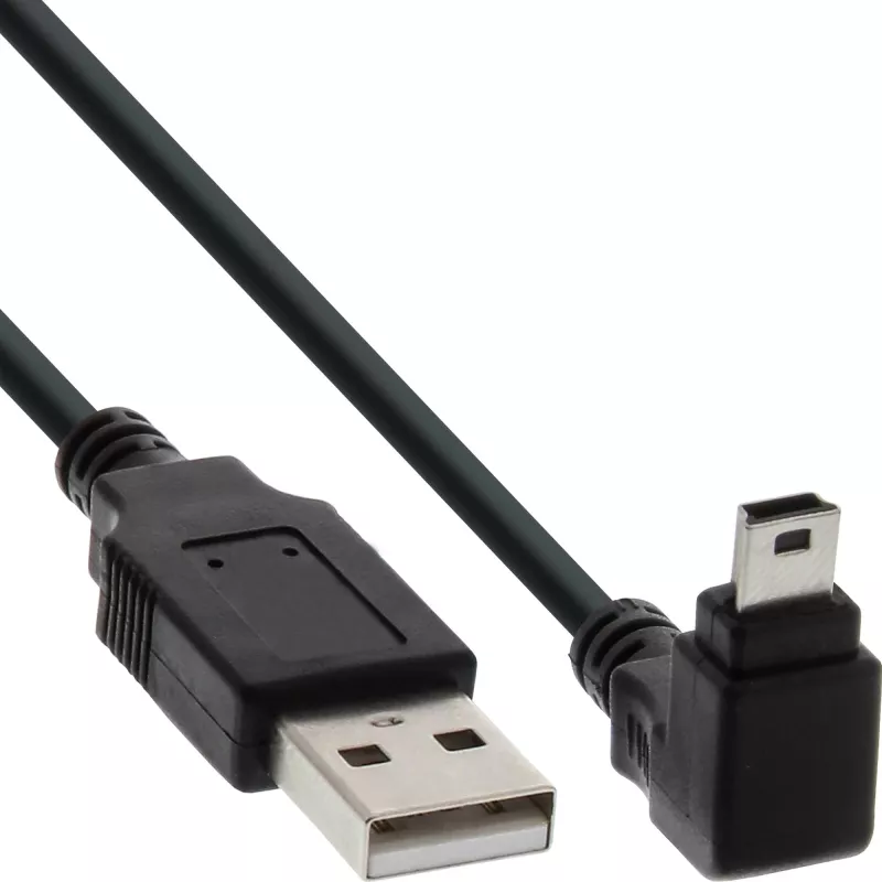 InLine USB Type A kištukas / Mini-USB kištukas 5 kontaktų žemyn lenktas 90° juodas 3m