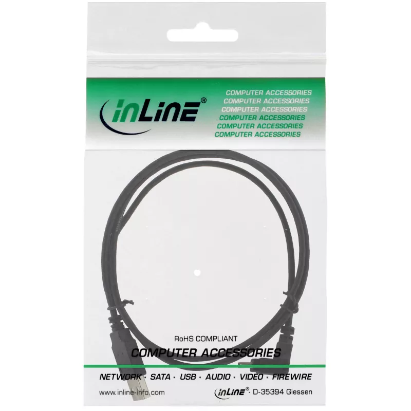 InLine USB Type A vyriškas / Mini-USB vyriškas 5 kontaktų, nukreiptas žemyn 90° juodas 2 m