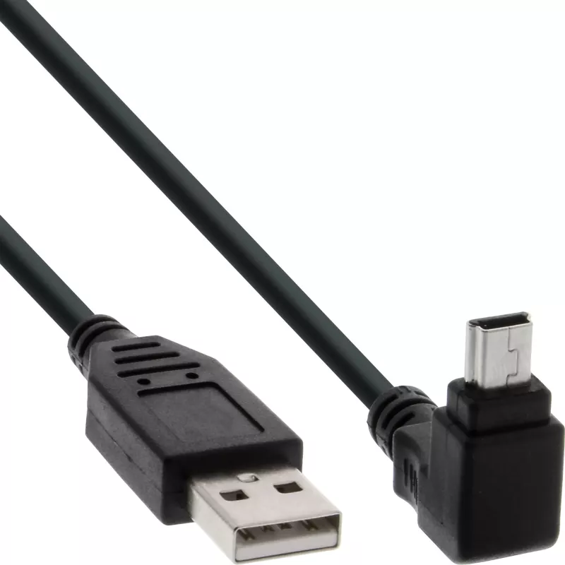 InLine USB A tipo kištukas / Mini 5 kontaktų kištukas, į viršų kampuotas 90°, juodas, 2 m