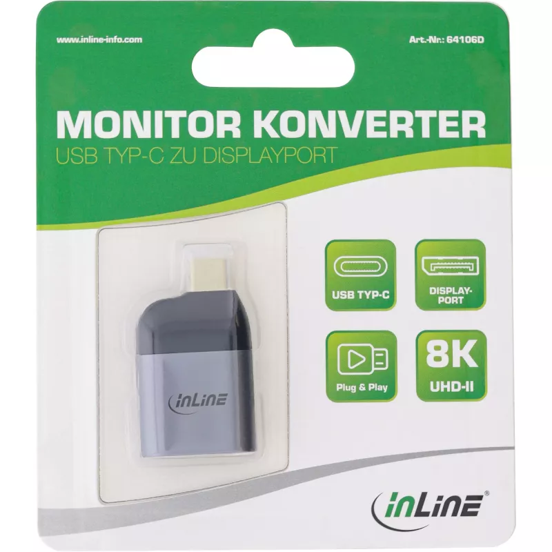 USB Display Converter InLine 64106D USB-C patinas į DisplayPort patelė 8K60Hz