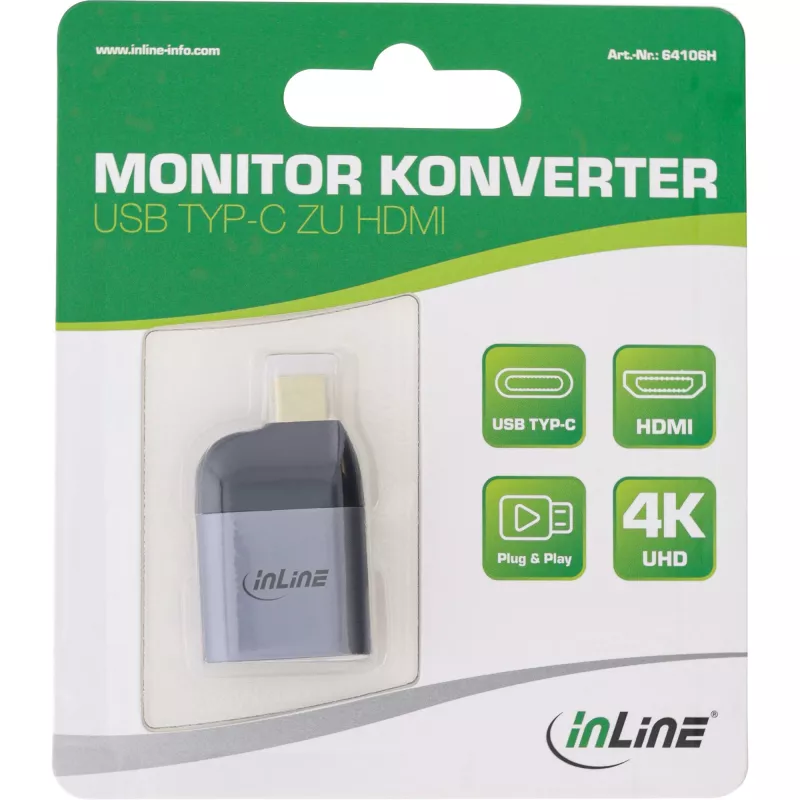 InLine USB ekrano keitiklis, USB-C kištukas į HDMI lizdą, 4K60Hz