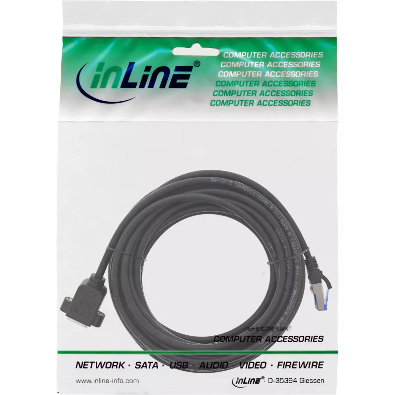 InLine komutacinis kabelis, įmontuojamas prailginimas, S/FTP (PiMf), Cat.6A, LSZH, varis, 7,5 m