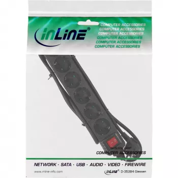 InLine kištukinis lizdas, 6 vietų su įžeminimo kontaktu CEE 7/3, juodas, 5 m