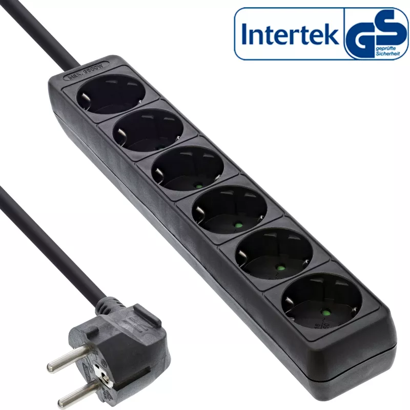 InLine kištukinis lizdas 16463S 6 lizdų su įžeminimo kontaktu CEE 7/3 juodas 3m