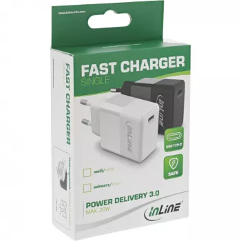 InLine USB PD įkroviklis, vienas USB-C, Power Delivery, 20 W, baltas