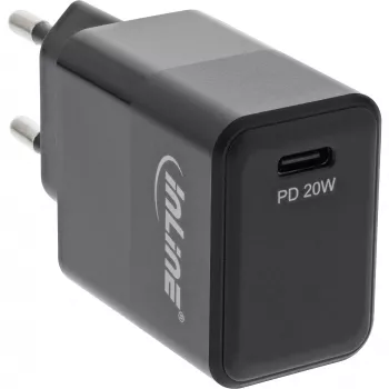USB PD įkroviklis InLine 31500B vienas USB-C Power Delivery 20W juodas
