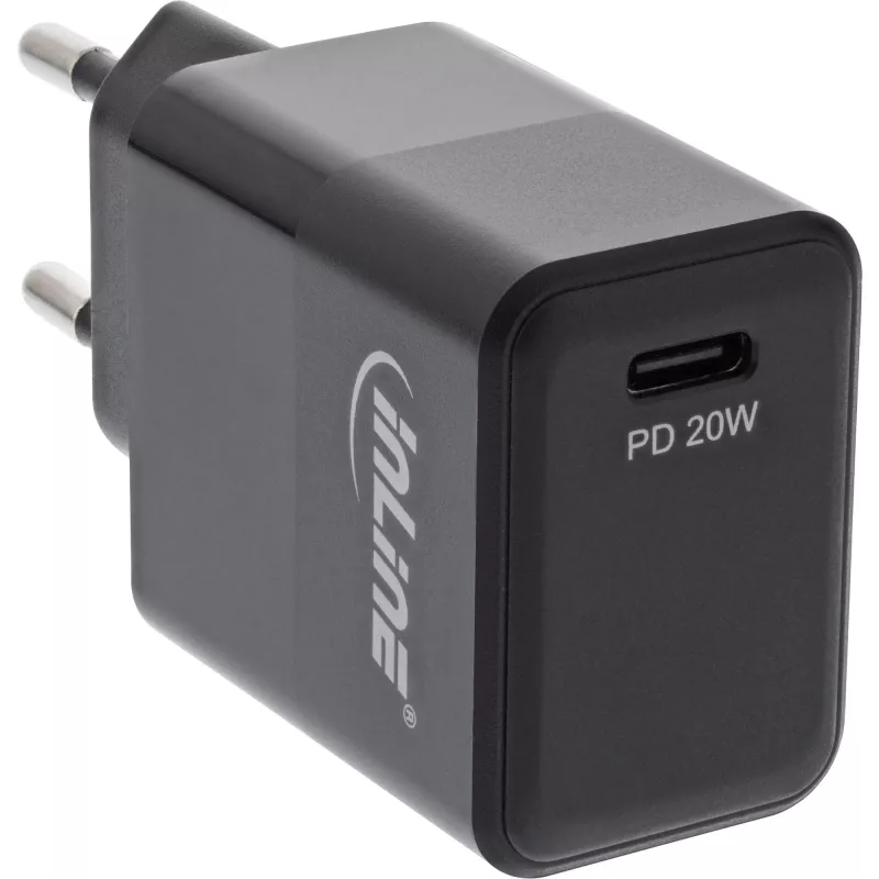 USB PD įkroviklis InLine 31500B vienas USB-C Power Delivery 20W juodas