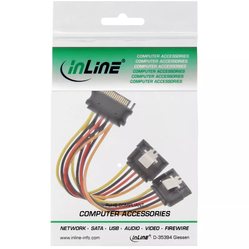 InLine SATA maitinimo Y laidas, lizdas / 2 x kištukas su apsauginiu fiksatoriumi, 0,30 m