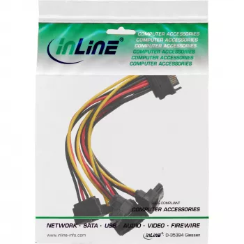 InLine SATA maitinimo 1 į 4 kabelis moteriška / 4x SATA vyriškas kampinis su skląsčiais 0,30 m