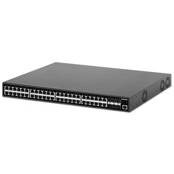 Intellinet 48 prievadų Gigabit Ethernet PoE+ 2+ lygmens valdomas komutatorius su šešiais 10G SFP+ aukštynkrypčiais IEEE 802.3at/af (PoE+/PoE) atitinkantis, 450 W PoE energijos biudžetas, 2+/3 lygmens Lite, 6 x 10G SFP+ atviri