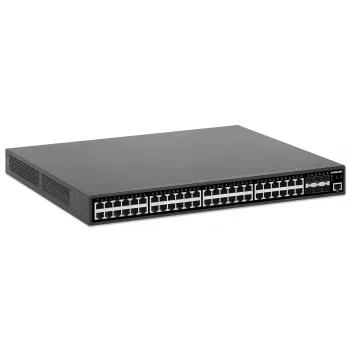 Intellinet 48 prievadų Gigabit Ethernet PoE+ 2+ lygmens valdomas komutatorius su šešiais 10G SFP+ aukštynkrypčiais IEEE 802.3at/af (PoE+/PoE) atitinkantis, 450 W PoE energijos biudžetas, 2+/3 lygmens Lite, 6 x 10G SFP+ atviri