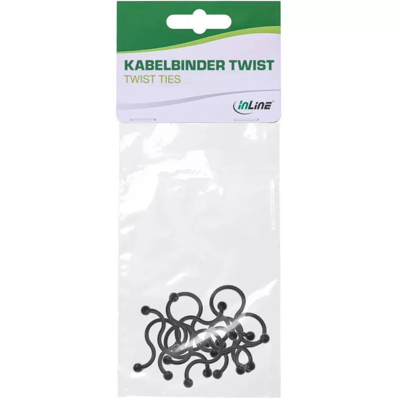 „Twist Ties InLine“ 22 mm, juodi, 10 vnt. – kabelių / laidų tvirtinimo priemonės