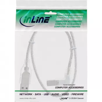 InLine USB 2.0 laidas, statusis A tipo kištukas / B tipo kištukas, permatomas, 1 m